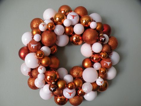 Cool Texas Longhorn Wreath Texas Longhorn Wreath, Longhorn Decor, After Christmas Sales, Orange Ornaments, Ut Longhorns, Texas Christmas, Hook Em Horns, Ball Wreath, Texas Football