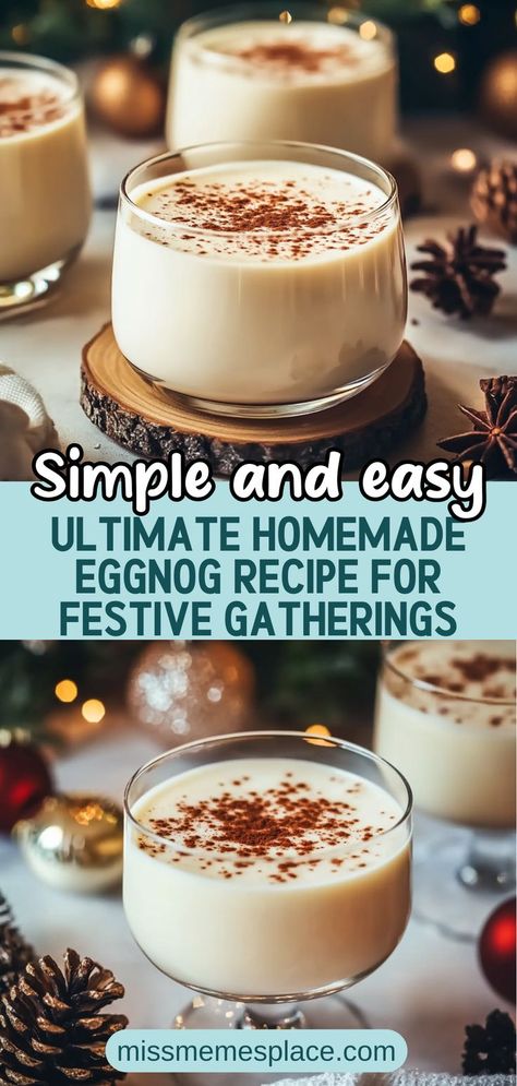 Dive into the holiday spirit with this ultimate homemade eggnog recipe! Rich and creamy, this classic eggnog combines fresh eggs, heavy cream, and a hint of nutmeg for a luxurious sip. Perfect for cozy nights by the fire or lively holiday parties, you can customize it with or without alcohol to suit your guests. Impress your friends and family with this easy-to-follow recipe that captures the essence of festive cheer. Get ready to savor the warmth of the season with every delightful glass! Egg Nog Recipe Homemade Cooked, Crockpot Eggnog Recipe, Homemade Eggnog Easy, Home Made Eggnog Recipes, What To Mix With Eggnog, Egg Nogg Recipe Alcohol, Best Egg Nog Recipe Homemade, Alcohol Eggnog Recipe, Best Spiked Eggnog Recipe