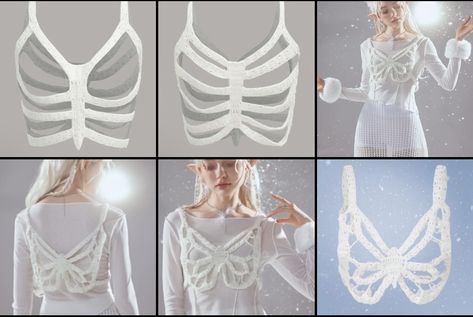 Crochet Ribs Skeleton, Crochet Skeleton Corset Tutorial, Crochet Rib Cage Corset Pattern, Crochet Skeleton Top, Skeleton Vest, Ribcage Corset Crochet, Crochet Rave, Diy Cards For Boyfriend, Crochet Coquette