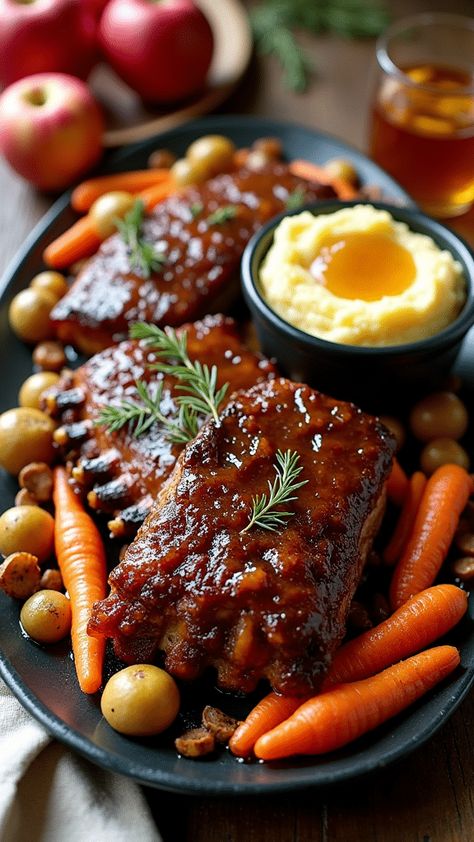 Apple Cider Braised Pork Ribs Pork And Cider Recipes, Braised Pork Ribs Recipe, Apple Cider Braised Pork, Cold Weather Dinner Ideas, Pork Ribs In The Oven, Cider Braised Pork, Country Pork Ribs, Braised Pork Chops, Braised Pork Ribs