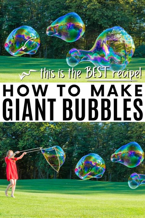 Giant Bubble Solution, Giant Bubble Recipe, Bubble Solution Recipe, Huge Bubbles, Bubbles Recipe, Bubble Diy, Giant Bubble Wands, Bubble Recipe, Bubble Mix