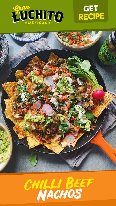 One of our favourite Tex-Mex recipes, Chilli Beef Nachos has always been a firm favourite down the pub with friends. Whilst not a typical Mexican dish, there’s no taking away that this beef nacho recipe tastes mighty fine! The key to an easy beef nachos recipe, or any nachos recipe, is to make everything from scratch. Our Chipotle Paste works wonders in the beef chilli and we went all out by making guacamole and salsa to go with it. Chilli Beef Nachos, Easy Nachos Recipe Beef, Chilli Nachos, Easy Beef Nachos, Beef Nachos Recipe, Making Guacamole, Beef Chilli, Nachos Recipe Beef, Nacho Recipe