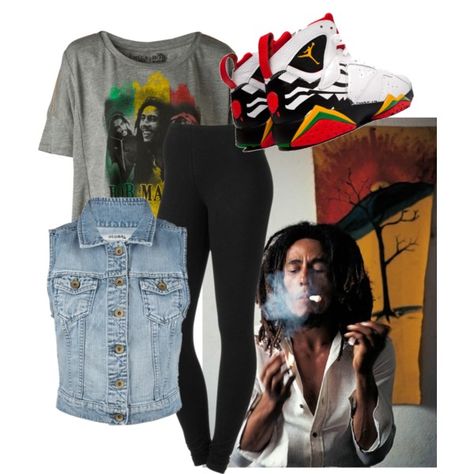 A fashion look from January 2013 featuring SO leggings and Billabong. Browse and shop related looks. Bob Marley Inspired Outfits, Bob Marley Outfit Women, Style A Bob, Bob Marley Shirt, Bob Marley Shirts, Teen Swag, Denim Vests, Waistband Pants, A Bob