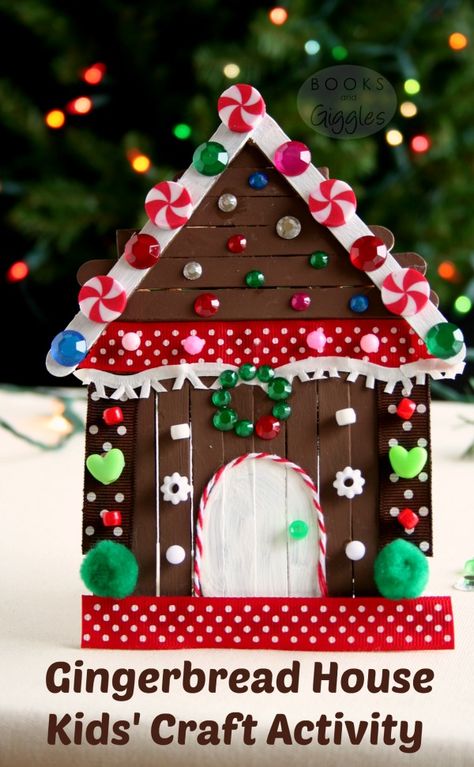 Kids Gingerbread House, Gingerbread House Craft, House Craft, Popsicle Crafts, Popsicle Stick Crafts, Preschool Christmas, Christmas Ornament Crafts, Popsicle Sticks, Noel Christmas