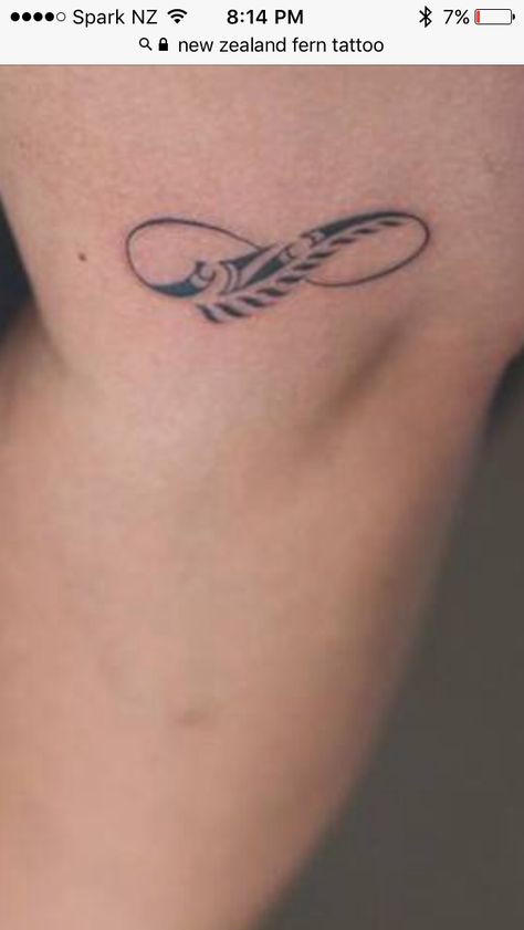 Found on Google. Gorgeous infinity nz fern Nz Tattoo, New Zealand Tattoo, Simple Tattoos, Future Tattoos, Infinity Tattoo, Tattoos