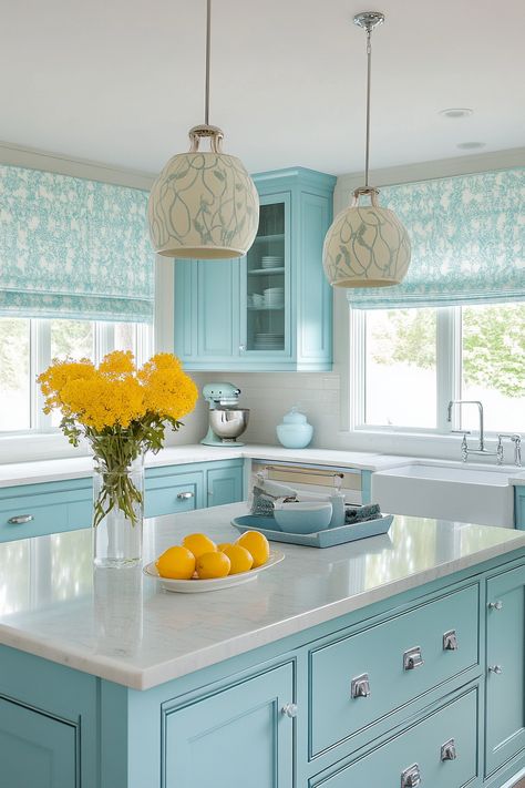 blue-kitchen-cabinets Tiffany Blue Cabinets, Baby Blue Kitchen Cabinets, Aqua Kitchen Cabinets, Tiffany Blue Kitchen, Blue Kitchen Cabinet Ideas, Blue Kitchen Cabinet, Aqua Kitchen, Light Blue Kitchens, Kitchen Cabinet Ideas