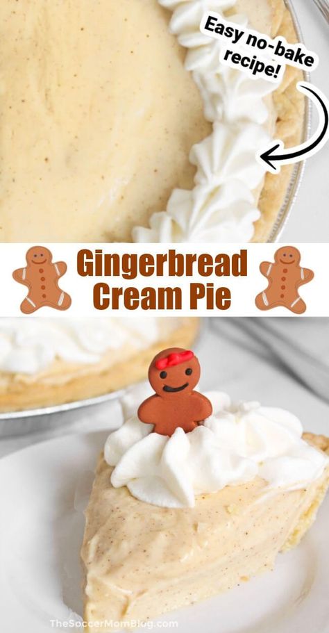 This creamy, spiced pie will earn you rave reviews…and you won’t believe how easy it is to make! No baking needed! This gingerbread cream pie is so delicious that no one will ever have to know that you didn’t spend all day in the kitchen! This easy recipe would make a fantastic dessert for a Christmas dinner or a holiday party. Gingerbread Pie, Christmas Pie Recipes, Christmas Dinner Desserts, Cream Pie Filling, Easy Gingerbread, Creamy Pie, Christmas Pie, Pie Filling Recipes, Chocolate Pecan Pie