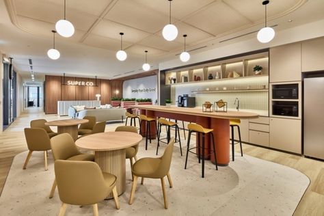 Super Co Coworking Offices - Singapore | Office Snapshots Co Working Office, Communal Space, Communal Kitchen, Acoustic Ceiling Panels, Office Pantry, Lounge Table, Davis Furniture, Modular Lounge, Breakout Area