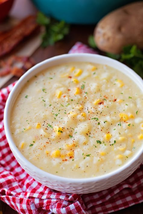 Senior Meals, Bacon Corn Chowder, Bacon Chowder, Potato Corn Chowder, Potato Chowder, Cheesy Corn, Corn Chowder Recipe, Weight Watchers Soup, Chowder Soup