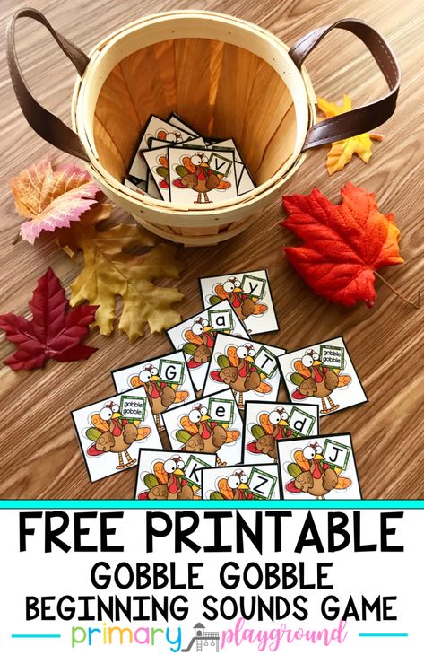 Gobble Gobble! A Beginning Sounds Game - Primary Playground Thanksgiving Activities Preschool, Thanksgiving Kindergarten, Thanksgiving School, November Activities, Thanksgiving Preschool, Fall Kindergarten, Preschool Literacy, Fall Preschool, Thanksgiving Theme