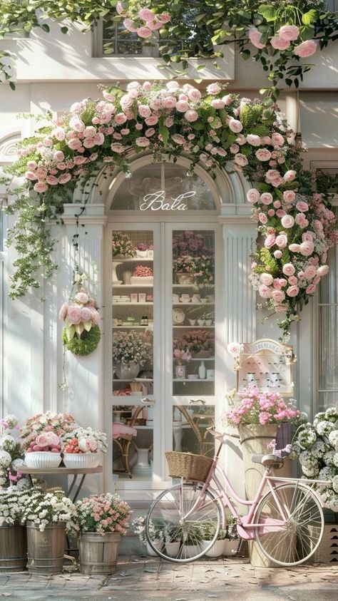 Pretty Flower Names, Vintage Apartment Decor, Design A Garden, Pretty Flowers Pictures, Flower Shop Decor, Flower Cafe, Small Garden Ideas, Cute Store, Pink Things