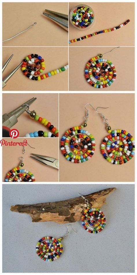 How To Make African Jewelry, Boho Beaded Earrings Diy, Diy Small Earrings, Diy Earring Ideas Homemade, Beebeecraft Tutorials, Band Earrings, Earrings Handmade Beaded, Anting Manik, Diy Jewelry Earrings