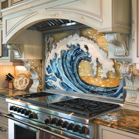 Ocean Aesthetic Kitchen, Ocean Theme Kitchen, Ocean Themed Kitchen, Beachy Room Decor, Beachy Room, Future Kitchen, Beach House Interior, Coastal Retreat, Coastal Kitchen