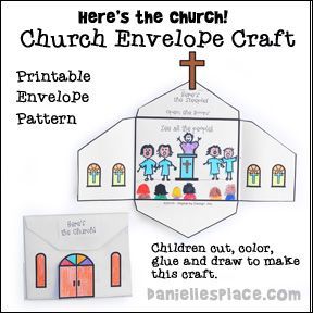 daniellesplace.com- “Here’s The Church” envelope craft prekinders.com- Envelope Church mssscrafts.com- Matching Pieces Church ... Envelope Craft, Sunday School Projects, Children Games, Building Crafts, Children's Church Crafts, Bible Story Crafts, Catholic Crafts, Preschool Bible, Sunday School Crafts For Kids