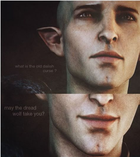 "What is the old Dalish curse? May the Dread Wolf take you." Dragon Age Fen'harel, Solas Dragon Age Inquisition, Dragon Age Dread Wolf, The Dread Wolf, Dragon Age Inquisition Solas, Fen Harel, Dragon Age Solas, Da Inquisition, Dread Wolf