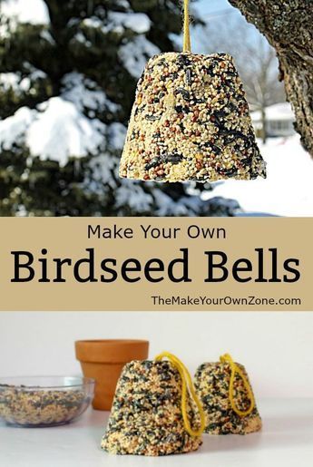 Homemade birdseed bells - Make your own birdseed bells with this easy method. Provide bird food with lots of energy to help them with their busy lives. #birdfeeders #birdseed #birdfood #WildBirdScoop #suetfeeder Bird Seed Cakes, Bird Seed Crafts, Homemade Birdseed, Bird Crafts For Kids, Backyard Birds Watching, Backyard Birds Sanctuary, Bird Suet, Feed The Birds, Bird Seed Ornaments