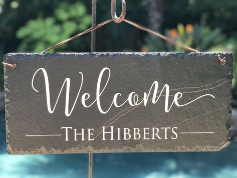 Outdoor Welcome Sign, Stone Sign, Slate Signs, Porch Welcome Sign, Name Plaque, House Number Sign, Clay Wall, Name Plaques, Address Sign