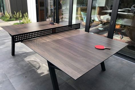 Wooden Ping Pong table by Sean Woolsey Studio #pingping #table #tabletennis #pingpongtable Wooden Ping Pong Table, Outdoor Ping Pong, Outdoor Ping Pong Table, Gaming Tables, Recreational Area, Park Plaza, Ping Pong Tables, Men Cave, Tennis Aesthetic