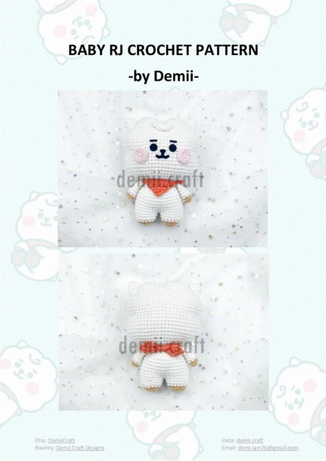 Bt21 Rj Crochet Pattern Free, Tata Bt21 Crochet Free Pattern, Tata Crochet Pattern, Bt21 Crochet Free Pattern, Bt21 Crochet Pattern, Skzoo Crochet, Bts Crochet, Bts Craft, Unicorn Slippers