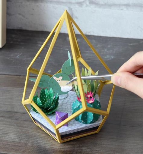 PAPERMAU: Fennec Fox Terrarium Decorative Paper Model - by Yukari Nakayama & Carta Mimizuku Zorro Fennec, Unique Terrarium, Sweet 15 Party Ideas, Fennec Fox, Red Brick House, Terrariums Kits, Magazines For Kids, 3d Paper Crafts, Paper Model