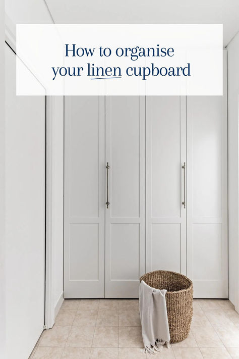 Whether it’s the barely used bath towels or poorly-folded fitted sheets, chances are your linen cupboard storage system could use a serious sorting out. Tap the link for our ultimate guide to tackling the linen cupboard chaos. Linen Press Storage Ideas, Towel Storage Cupboard, Laundry In Cupboard, Linen Cupboard Organisation Kmart, Laundry Cupboard Organisation, Linen Cupboard Ideas, Linen Cupboard Organisation, Towel Storage Ideas, Broom Cupboard