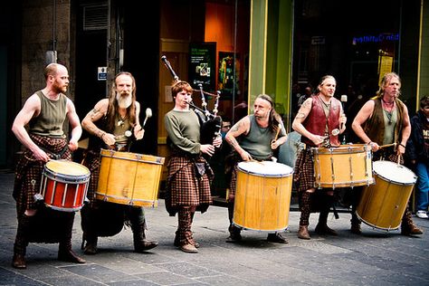 Traditional tribal drums and pipes band Clanadonia began as a close combat stunt crew for film and TV, most notably, Braveheart, Gladiator, King Arthur and The New World, effectively forming during the breaks in filming.    Individual Members of Clanadonia, have been entertaining for over ten years, their high energy blend of tribal rhythms, bagpipes and tartan clad mayhem, has wowed audiences across the globe. Scottish Bagpipes, Scotland Kilt, Scottish Music, Celtic Band, Close Combat, Scottish Style, Celtic Pride, Scottish Man, Dreamy Places