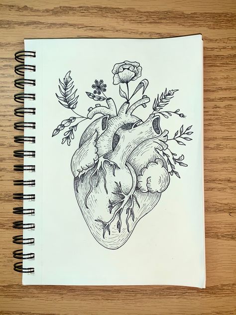 Flowering heart Unique Sketching Ideas, Astetic Painting Ideas On Canvas, Drawing Ideas Astetic Easy, Aethstetic Drawing Ideas, Drawings With Meaning, Mountain Tattoo Design, Sketchbook Cover, Easy Love Drawings, Art Sketches Pencil