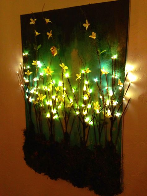 Made this DIY light up branches on painted canvas Luminaria Diy, Light Up Canvas, Lighted Canvas Art, Diy Office, Metal Tree Wall Art, Interior Painting, Easy Art, Lighted Canvas, Interior Paint Colors