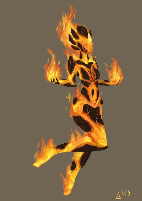 Fire Mythical Creatures, Cute Fire Elemental, Fire Creatures Mythical, Fire Monster Art, Fire Elemental Character Design, Humanoid Mythical Creatures, Fire Character Design, Wind Elemental, Elemental Creature