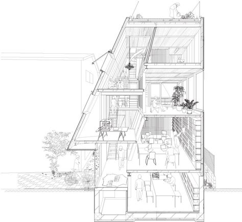 Sectional Perspective Drawing, Prespective Section, Atelier Bow Wow Section, Perspective Section Drawing, Bow Wow Architecture, Sectional Perspective Architecture, Section Perspective Architecture, Wow Drawing, Sectional Drawing