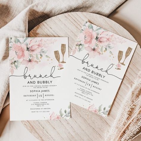 $2.04 | Blush Brunch and bubbly bridal shower invitation - invitation, invite, minimalist, blush pink, brunch and bubbly, floral, bridal shower, roses, elegant, gold foil Pink Bridal Brunch, Pink Brunch, Floral Brunch, Brunch And Bubbly, Bridal Brunch Invitations, Elegant Bridal Shower, Brunch Invitations, Bridal Brunch, Colored Envelopes