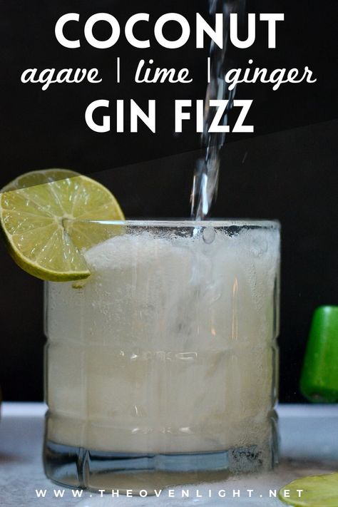 Get ready for your favorite cocktail hour! Refreshing Coconut Gin Fizz made with healthy all-natural ingredients. Delicious spring and summer drink made with ginger, seltzer water, coconut milk and agave. #ginfizz #cocktail #ginger Coconut Milk Cocktails Alcohol, Drinks Made With Coconut Milk, Coconut Milk Mocktail, Coconut Milk Alcoholic Drinks, Coconut Milk Drinks Alcohol, Coconut Water Cocktail Recipes, Cocktails With Coconut Milk, Coconut Milk Cocktail Recipes, Coconut Cocktail Recipes