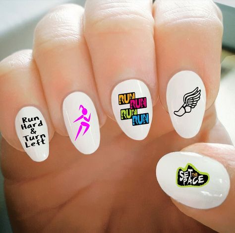 Nail Decals Running Nail Decals Track Marathon Water | Etsy Track Nails Designs, Running Nails Designs, Different Length Nails, Running Nails, Track Nails, Nail Natural, Music Nails, Length Nails, Fashion Nail Art