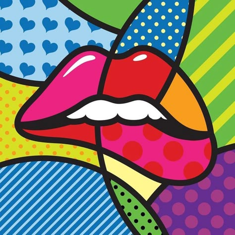 Romero Britto Art, Images Pop Art, Britto Art, Pop Art Lips, Pop Art Images, Pop Art Drawing, Рисунки На Холсте, Modern Pop Art, Pop Art Design