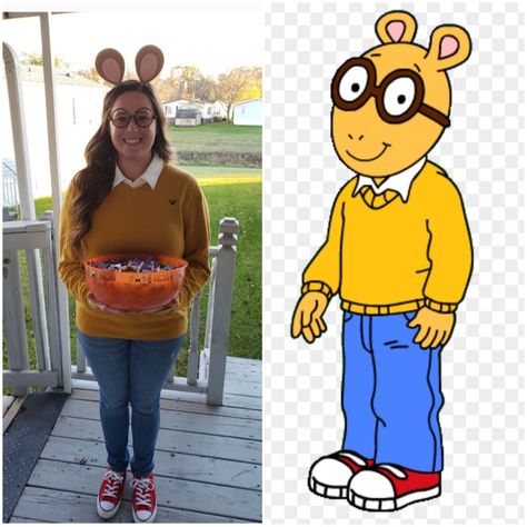 Hey Arthur Costume Character Day Costumes For Boys, Alphabet Costumes, East Costume Ideas, Character Day Spirit Week, Hey Arthur, Arthur Costume, Tv Character Costumes, Teacher Halloween Costumes, Book Costumes