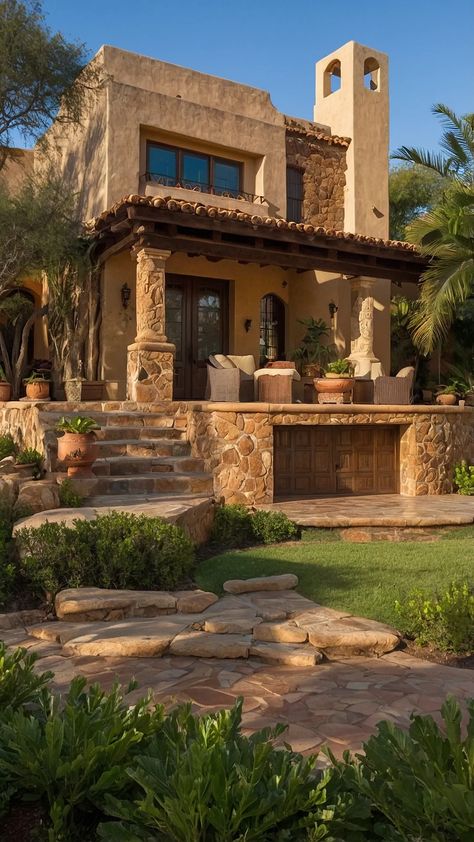 Vibrant Vibes: 15 Hacienda Style Homes Ideas to Revamp Your Space - TecArticles Mexican Houses Exterior Haciendas, Mexican Hacienda Exterior, Hacienda Style Homes Mexican Exterior, Mexican House Interior, Spanish Ranch Style Homes, Mexican House Exterior, Hacienda Style Homes Mexican, Mexican Living Room, Mexican Courtyard