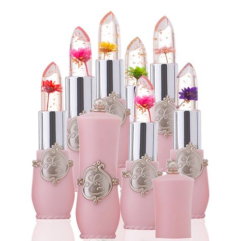 Minfei Temperature Change Color Flower Jelly Lipstick Waterproof Transparent Lips Balm Long Lasting Online - NewChic Mobile Flower Lipstick, Crystal Jelly, Jelly Flower, Jelly Lipstick, Green Lipstick, Color Changing Lipstick, Lip Balm Stick, Bright Lipstick, Color Lip Balm