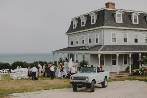 Wedding Mansion, Rhode Island Wedding Venues, Scout International, Block Island Rhode Island, Block Island Wedding, Outdoor Tent Wedding, Car Wedding, Vintage Car Wedding, Honeymoon Locations