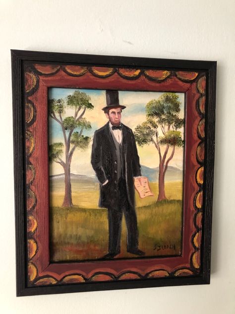 Abe Lincoln, Custom Murals, Primitive Folk Art, Early American, Oil Paintings, Decorative Painting, Lincoln, Oil On Canvas, Folk Art