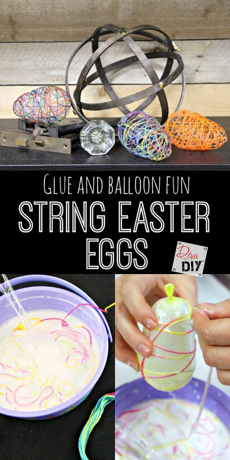 How to Make String Easter Eggs with a Balloon and Glue String Easter Eggs, String Balloons, Fun Easter Crafts, Easter Egg Crafts, Easter Eggs Diy, Easter Decorations Dollar Store, Egg Crafts, Easter Craft, Easter Decorations Outdoor