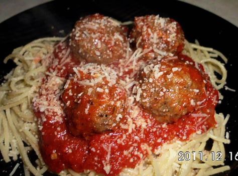 This is one of those "I can't make just a little bit" recipes. I make extra meatballs & freeze them for meatball subs or meatballs & bowties, the list is endless. However, this recipe can certainly be halved if you don't care to make so many. Italian Spaghetti And Meatballs, Italian Meatballs Recipe, Glazed Meatballs, Tasty Meatballs, Italian Meatballs, Just A Pinch, Spaghetti And Meatballs, Melt In Your Mouth, Meatball Recipes