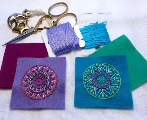 Embroidered Mandala, Wool Embroidery, Felt Embroidery, Bead Embroidery Patterns, Felt Jewelry, Wool Projects, Wool Crafts, Felt Applique, Embroidery Inspiration