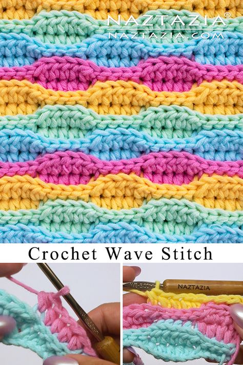 How to Crochet the Wave Stitch - Naztazia ® Blanket Ideas Crochet, Crochet Wave Stitch, Crochet Wave Pattern, Crochet Blanket Ideas, Wave Stitch, Simple Stitch, Half Double Crochet Stitch, Crochet Stitches For Blankets, Crochet Stitches Free