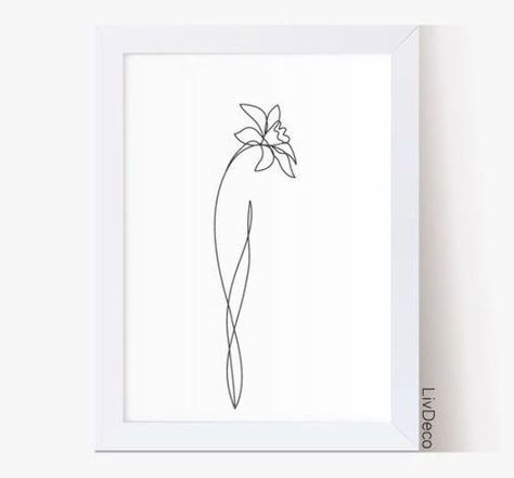 Daffodil flower Printable wall art, Minimalist art, One line drawing, Black and white decor, Abstrac Small Welsh Tattoo, Minimalist Daffodil Drawing, Doodle Daffodil, Daffodil Tattoo One Line, Abstract Daffodil Tattoo, Line Drawing Daffodil, Daffodil Line Art Tattoo, Daffodil Tattoo Minimalist, Dafodill Flowers Tattoo Simple