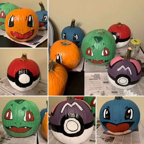 Charmander Painted Pumpkin, Impressive Pumpkin Painting, Pokémon Painted Pumpkin, Charizard Pumpkin Painting, Charmander Pumpkin Painting, Pokémon Halloween Decor, Pumpkin Painting Ideas Pokemon, Pokémon Trunk Or Treat, Squirtle Pumpkin