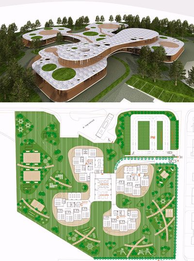 OFIS architects: four leaf clover kindergarten Landscape Architecture Portfolio, Kindergarten Interior, School Building Design, Kindergarten Projects, Kindergarten Design, Plans Architecture, Architecture Concept Diagram, Architecture Concept Drawings, Landscape Architecture Design