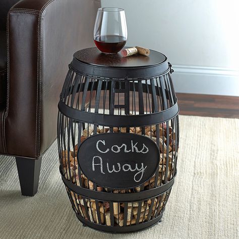 Barrel Cork Catcher Accent Table Alcohol Crafts, Wine Cork Projects, Cork Holder, Cork Projects, Bottle Ideas, Cork Art, Decor Hacks, Wine Cork Crafts, Wine Shop