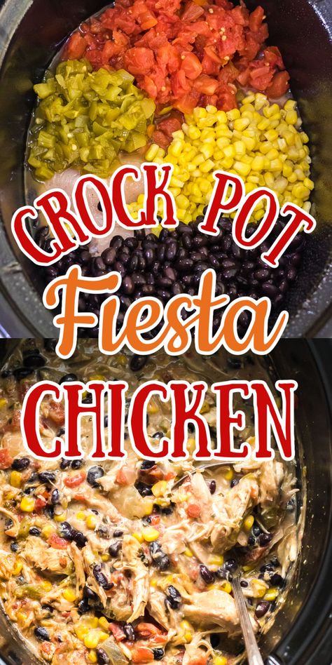 Creamy Fiesta Chicken, Crockpot Fiesta Chicken, Fiesta Chicken Crockpot Recipe, Fiesta Chicken Crockpot, Chicken And Rice Crockpot, Chicken In The Crockpot, Rotel Recipes, Restless Chipotle, Fiesta Chicken