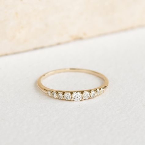 Wedding Anniversary Bands For Women, Wedding Rings Trendy, Gold Ring With Small Diamonds, Wedding Band For Trilogy Ring, Graduated Diamond Ring, Two Toned Rings, Wedding Band With 3 Stone Engagement, Dainty Gold Wedding Band, Small Diamond Jewelry