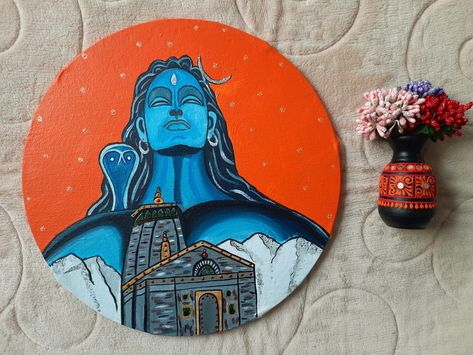 Adiyogi Shiva Painting On Canvas, Adiyogi Painting On Canvas, Adiyogi Shiva Painting, Shiva Rangoli, Adiyogi Shiva, Circular Canvas, Coaster Art, Shiva Painting, Shiva Photos